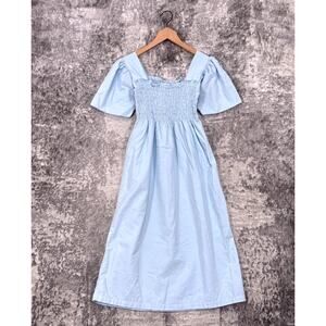 Lisa Says Gah Dress Small Womens Blue Corduroy Smocked Midi